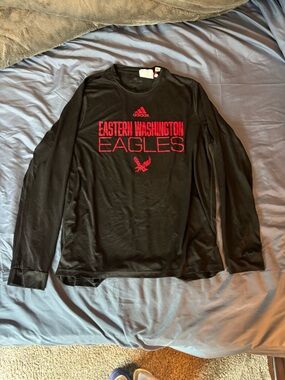 Adidas Eastern Washington Eagles Black Long-Sleeve Shirt - Red Logo